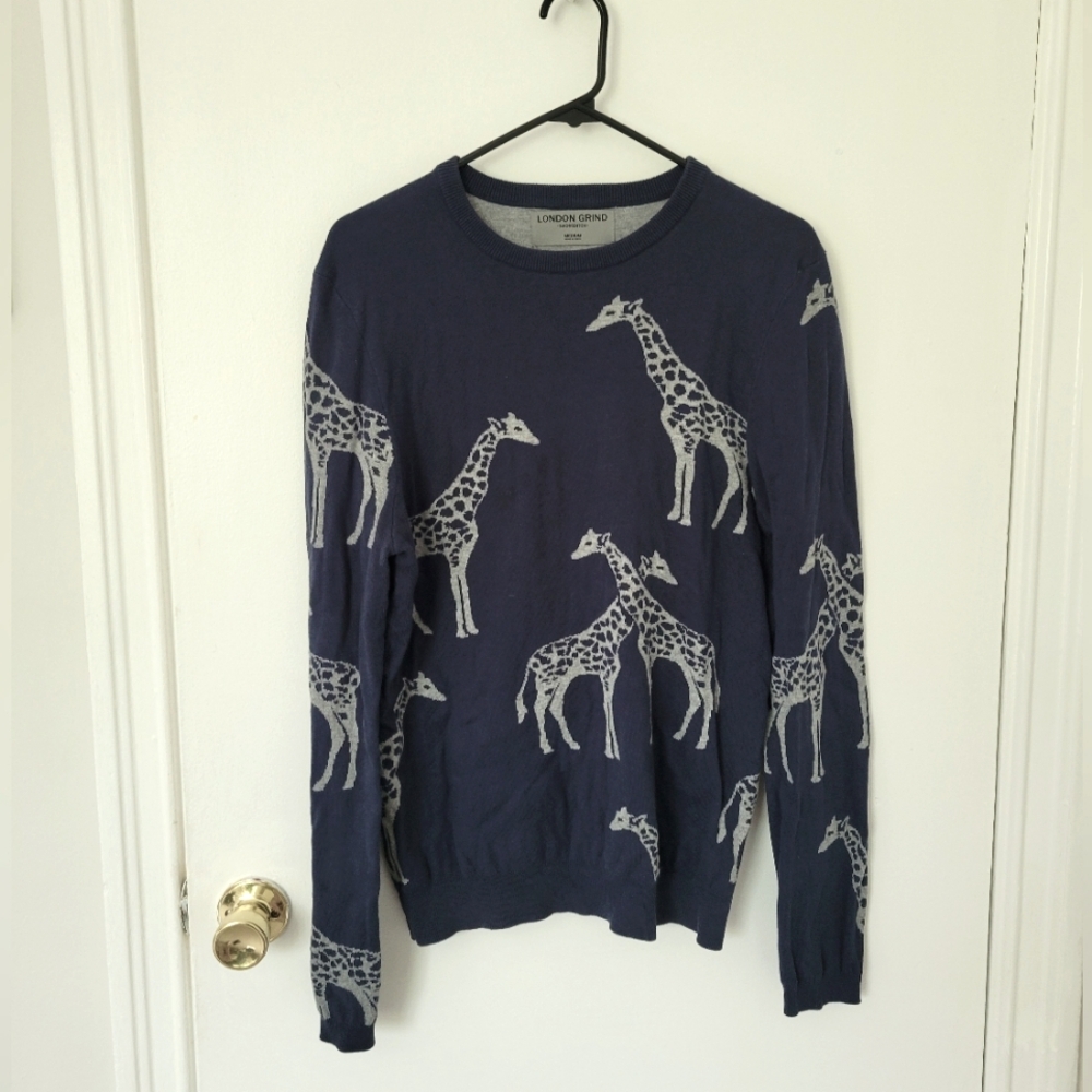 Giraffe Print Sweater in Navy and Gray